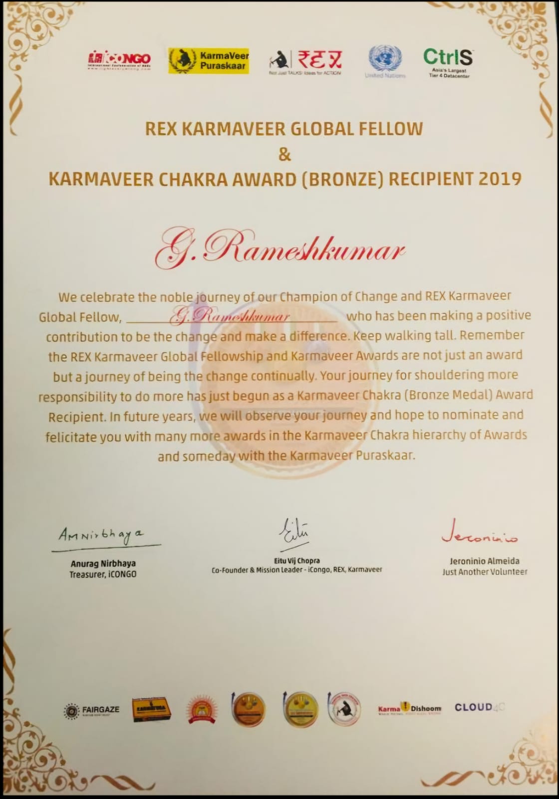 Karmaveer Chakra Award