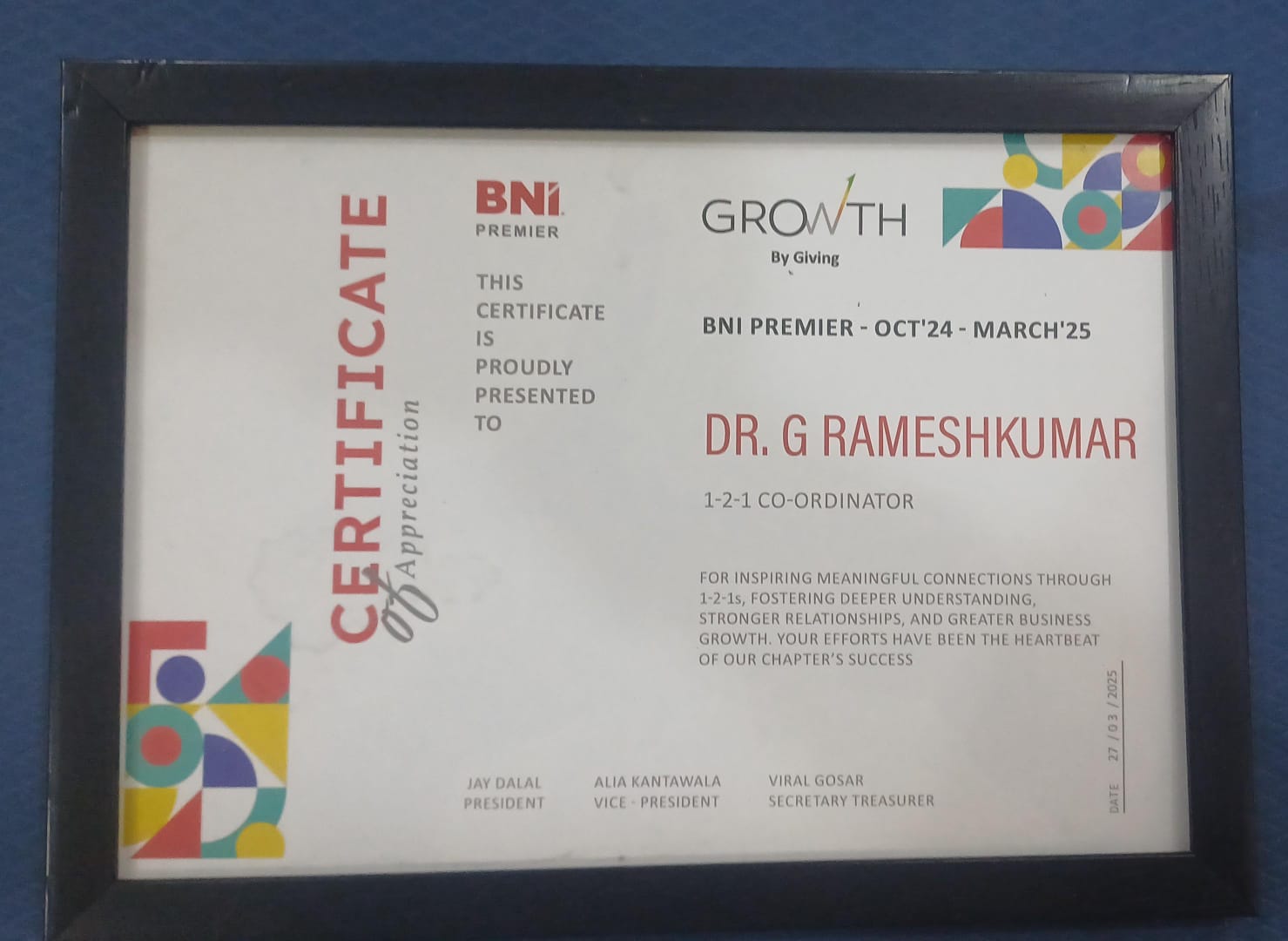 Certificate of Appreciation